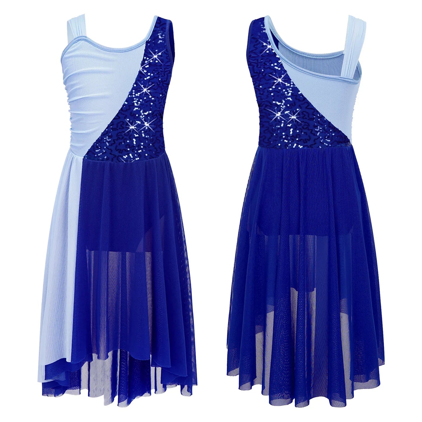 Girls Dance Sleeveless Color Block m Leotard Dress (Age 6-16YRS)