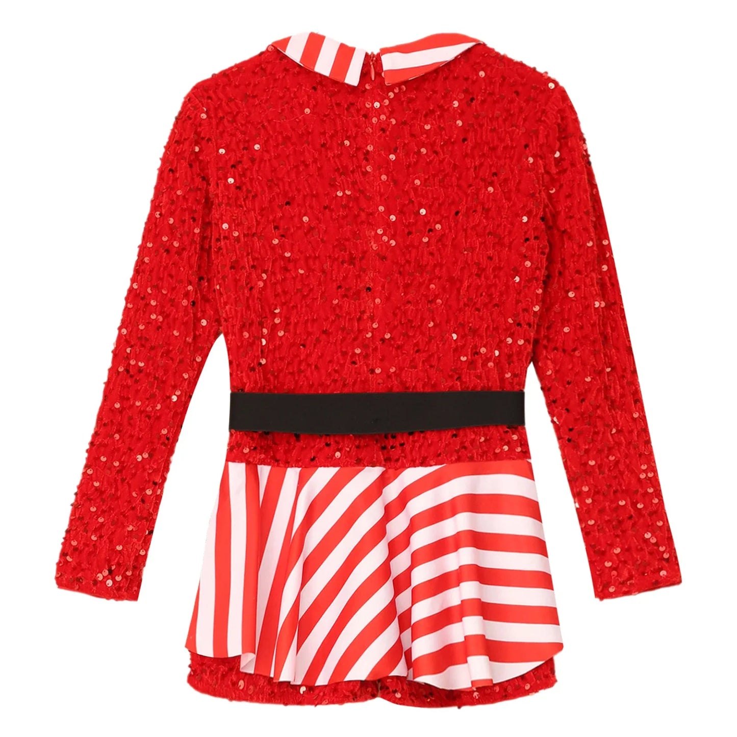 Girls Christmas Candy Cane Long Sleeve Sequin Stripe Costume (Age 6-16 YRS)