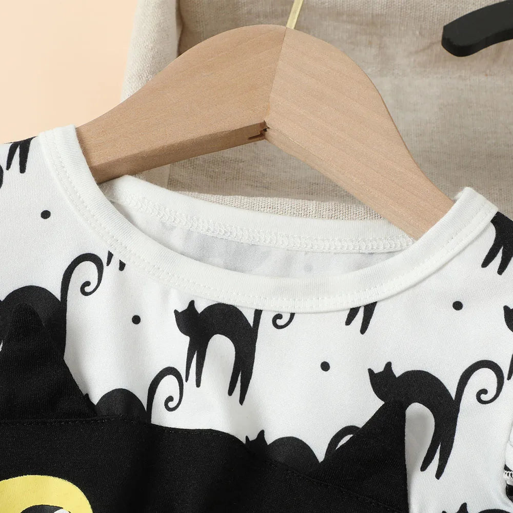 Halloween Infant Baby Girls Tulle Costume Cute Black Cat Lace Dress Ruffles Long Sleeve Princess Clothes Party Outfits