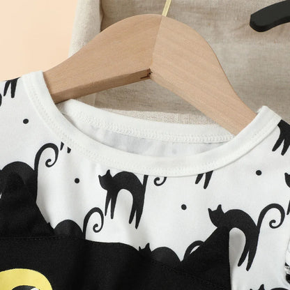 Halloween Infant Baby Girls Tulle Costume Cute Black Cat Lace Dress Ruffles Long Sleeve Princess Clothes Party Outfits