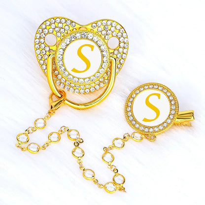 Baby Gold Luxury Zircon Rhinestone Pacifier Dummy Clip