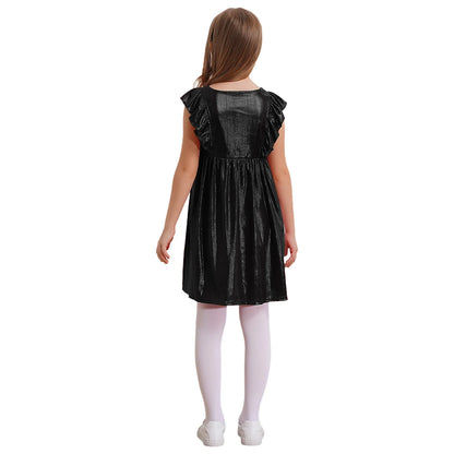 Girls Metallic Sleeveless Ruffles A-Line Dress (Age 24M-10YRS)