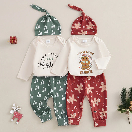 Baby 1st Christmas Bodysuit Trousers & Hat (Age Newborn-18M)
