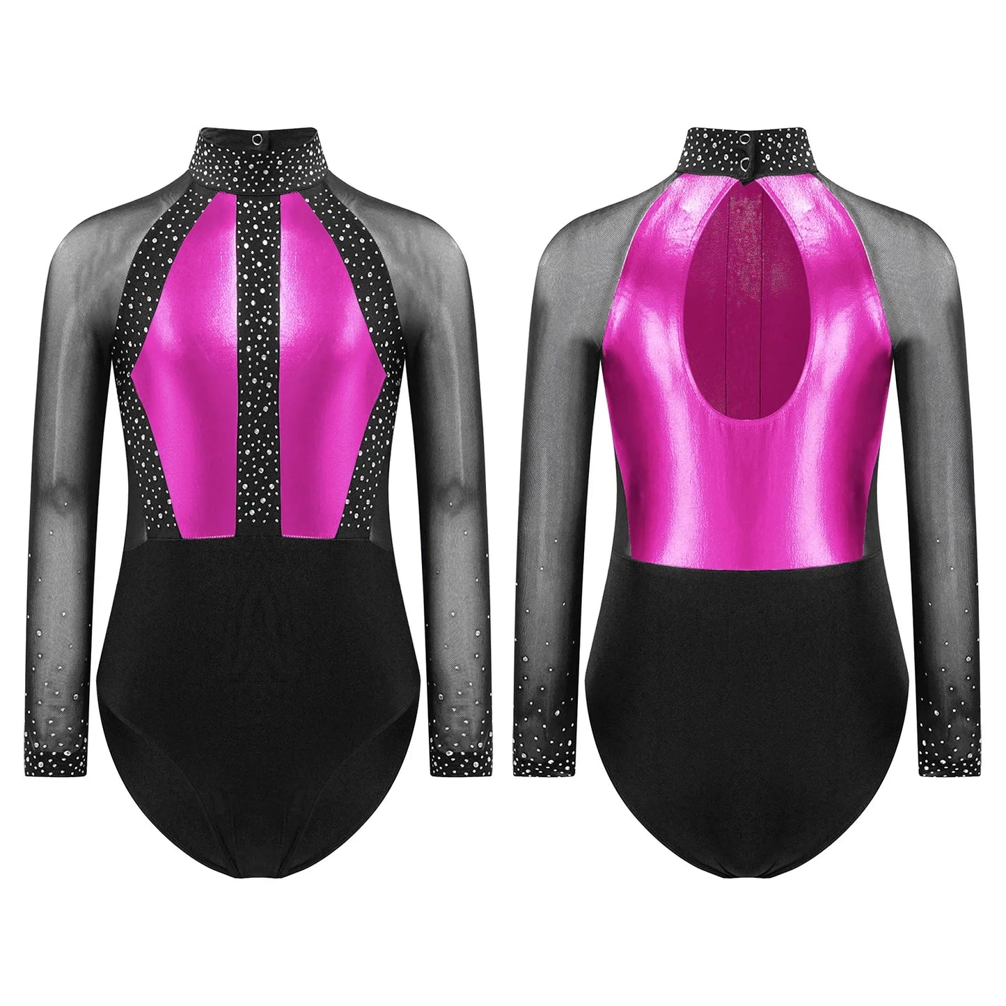 Girls Dance Performance Costume Long Sleeve Rhinestone Leotard (Age 6-16 YRS)