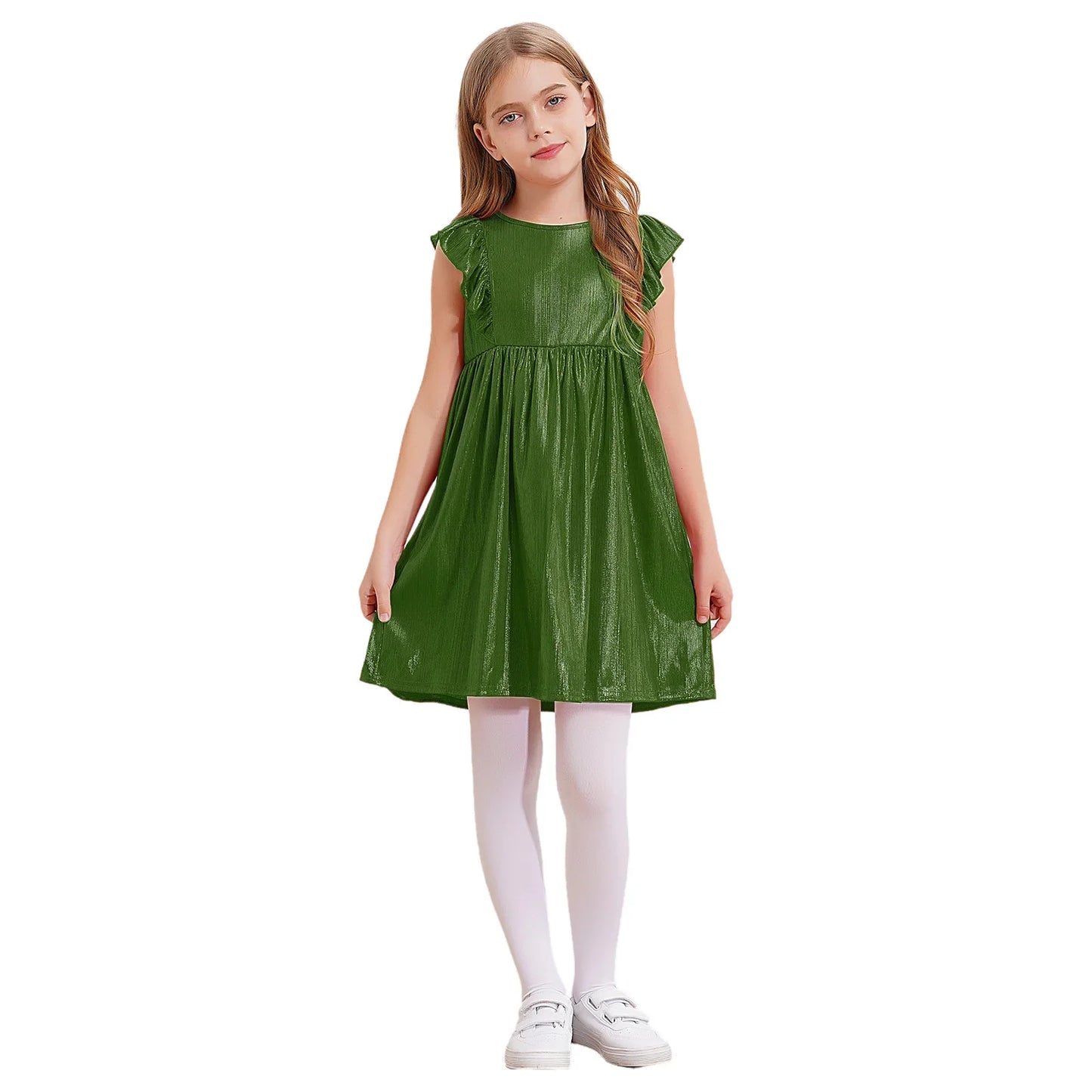 Girls Metallic Sleeveless Ruffles A-Line Dress (Age 24M-10YRS)