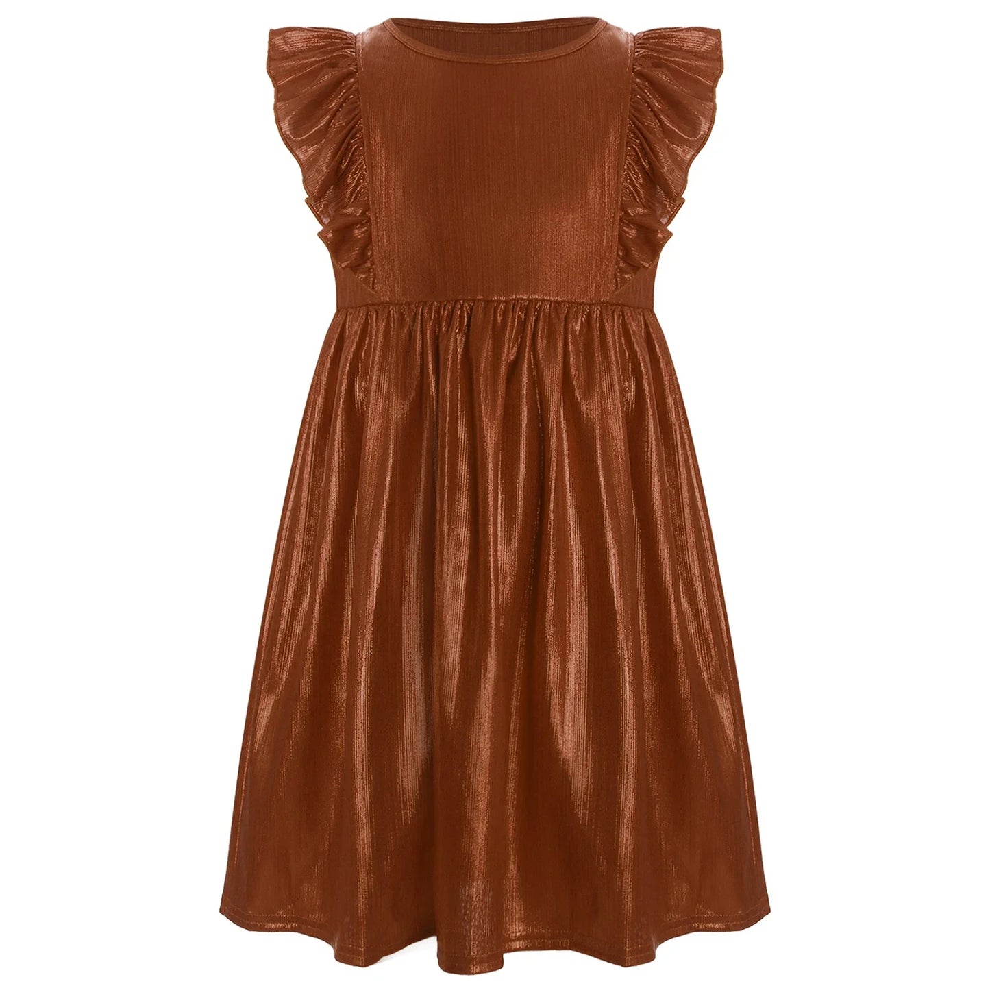 Girls Metallic Sleeveless Ruffles A-Line Dress (Age 24M-10YRS)
