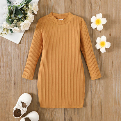 Girl's Basic Knit Long Sleeve Dress (Age 24M-6YRS)