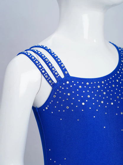 Girls Figure Skating Rhinestone Irregular Tassel Bodysuit Leotard (Age  6-16YRS)