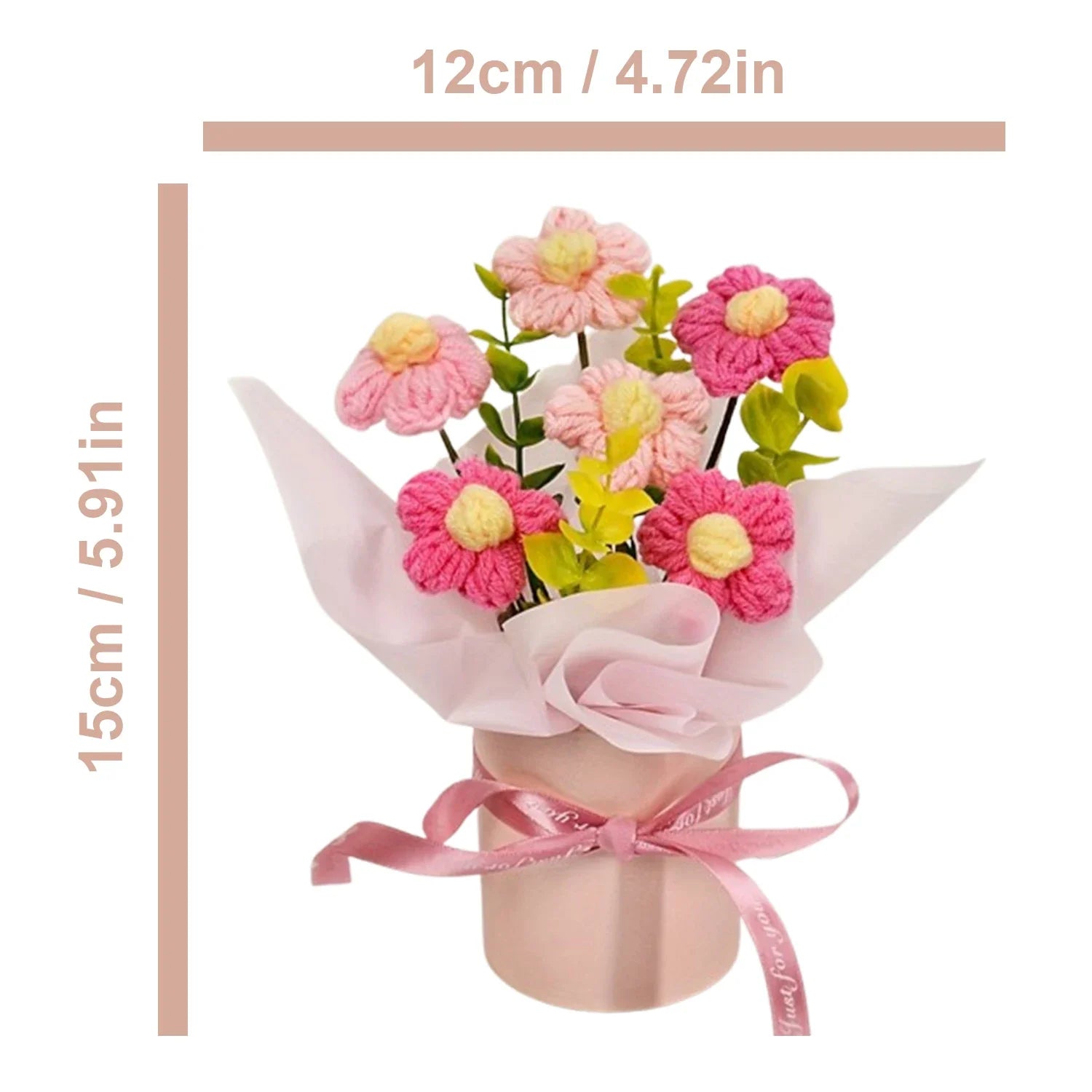 Handmade Knitted Crochet Gift Pink & Red Flower Bouquets