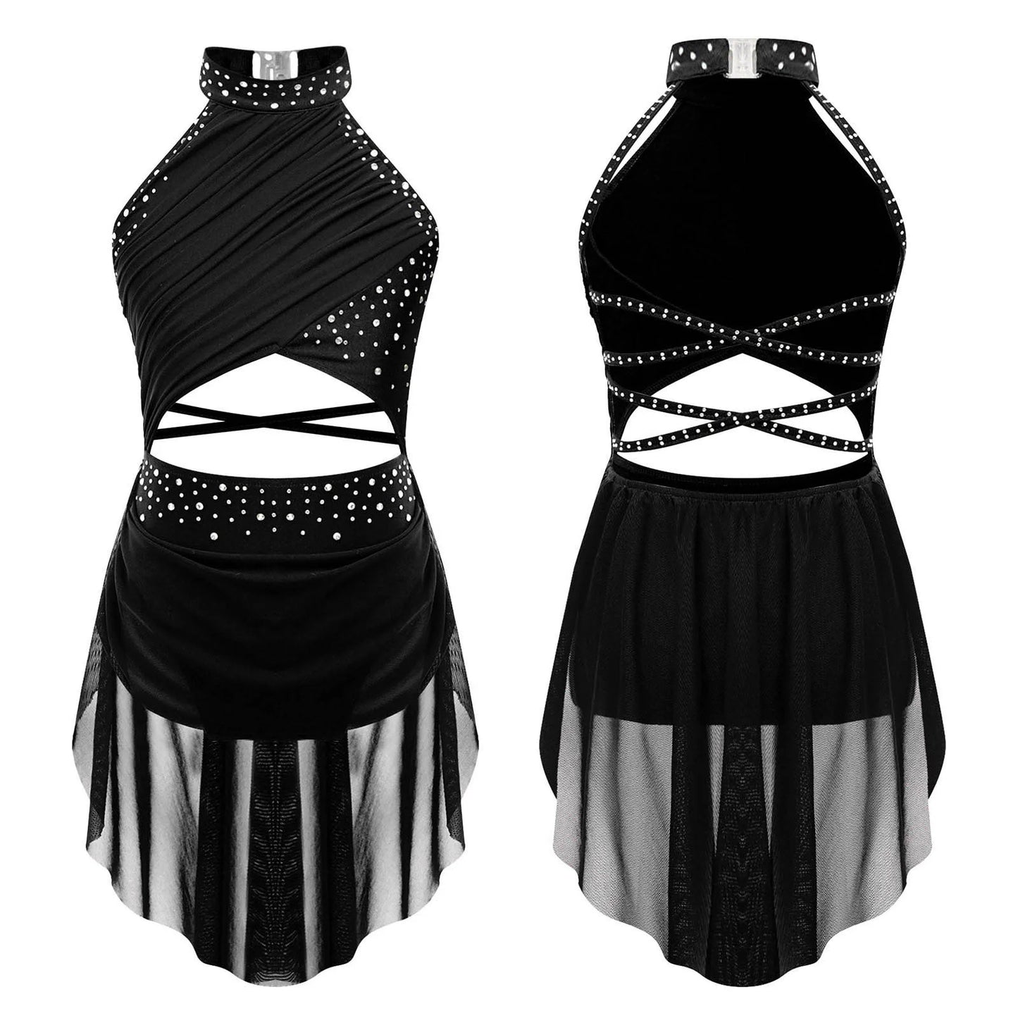 Girls Dance Rhinestone Dress Costume (Age 6-16YRS)