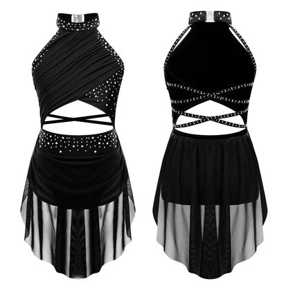 Girls Dance Rhinestone Dress Costume (Age 6-16YRS)