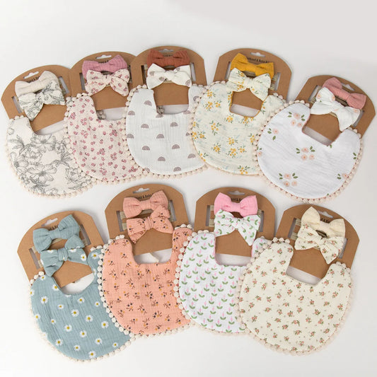 3Pcs/Set Baby Flower Bibs & Headbands Set