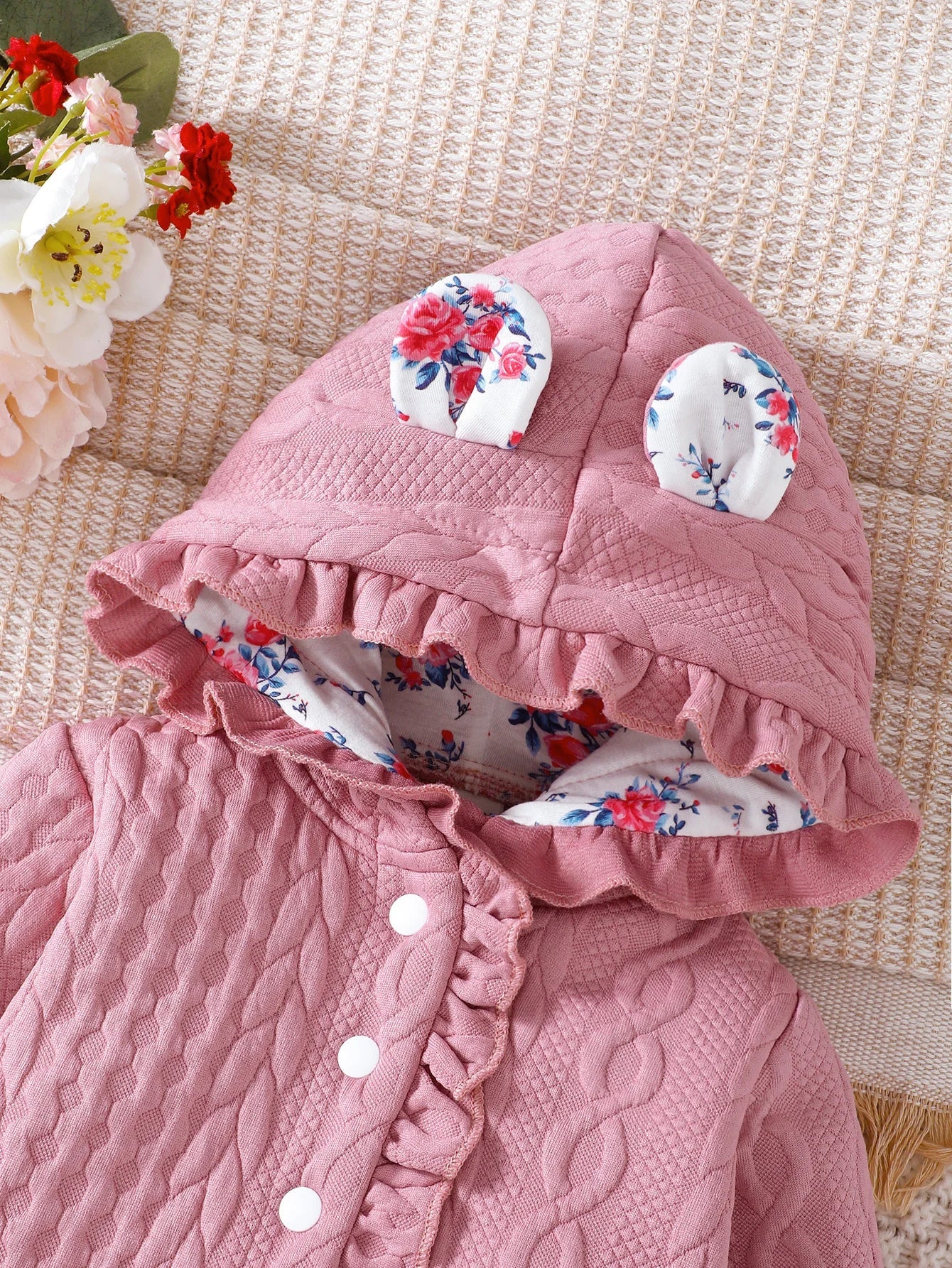 Baby Girls Pink Long Sleeve Jacket Lace Hooded Ears (Age 6M-3YRS)