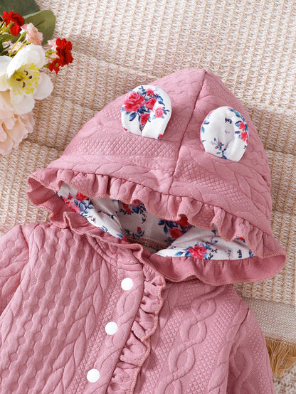 Baby Girls Pink Long Sleeve Jacket Lace Hooded Ears (Age 6M-3YRS)