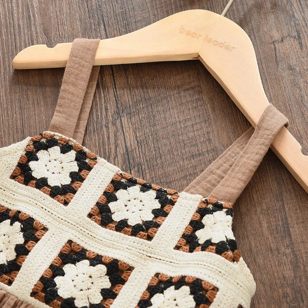 Girls Summer Brown Boho Printed Camisole Top & Beige Trousers Set (Age 3-7 YRS)