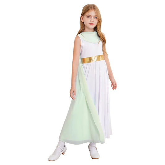 Girls Roman Grecian Athena Split Costume Dress (Age 6-16 YRS)