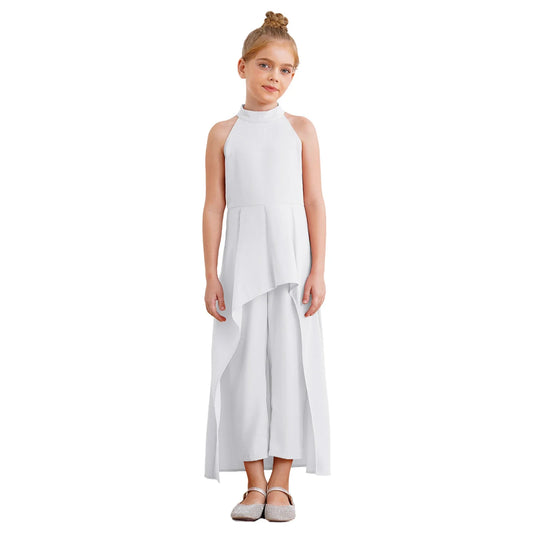Girls Elegant Sleeveless High-Low Skirted Jumpsuit (Age 6-16YRS)