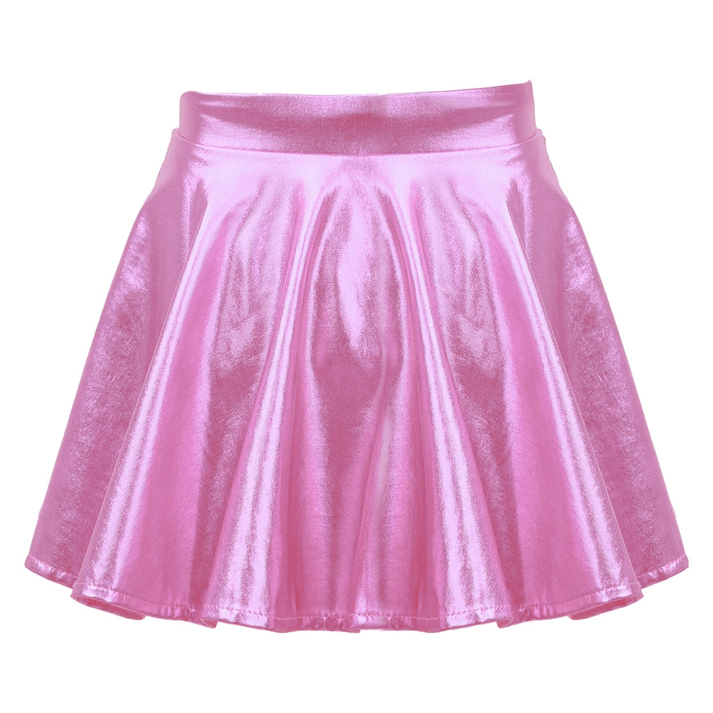 Girls Glossy Metallic Flared Pleated A-Line Miniskirt (Age 6-12 YRS)