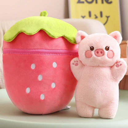 Plush Rabbit Hiding in Strawberry Bag Stuffed Toy 30-80cm