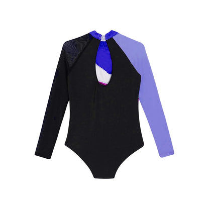 Girls Ballet Dance Leotard Gymnastics  Rhinestones Sheer Mesh Long Sleeve (Age 4-16 YRS)