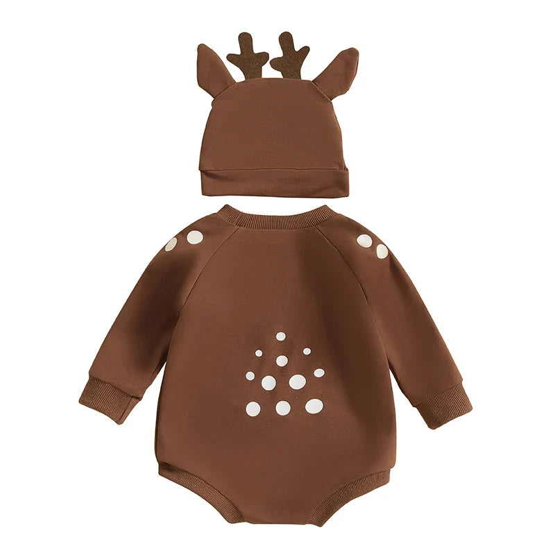 Baby Girls/Boys Reindeer Christmas Romper & Hat (Age Newborn-18M)
