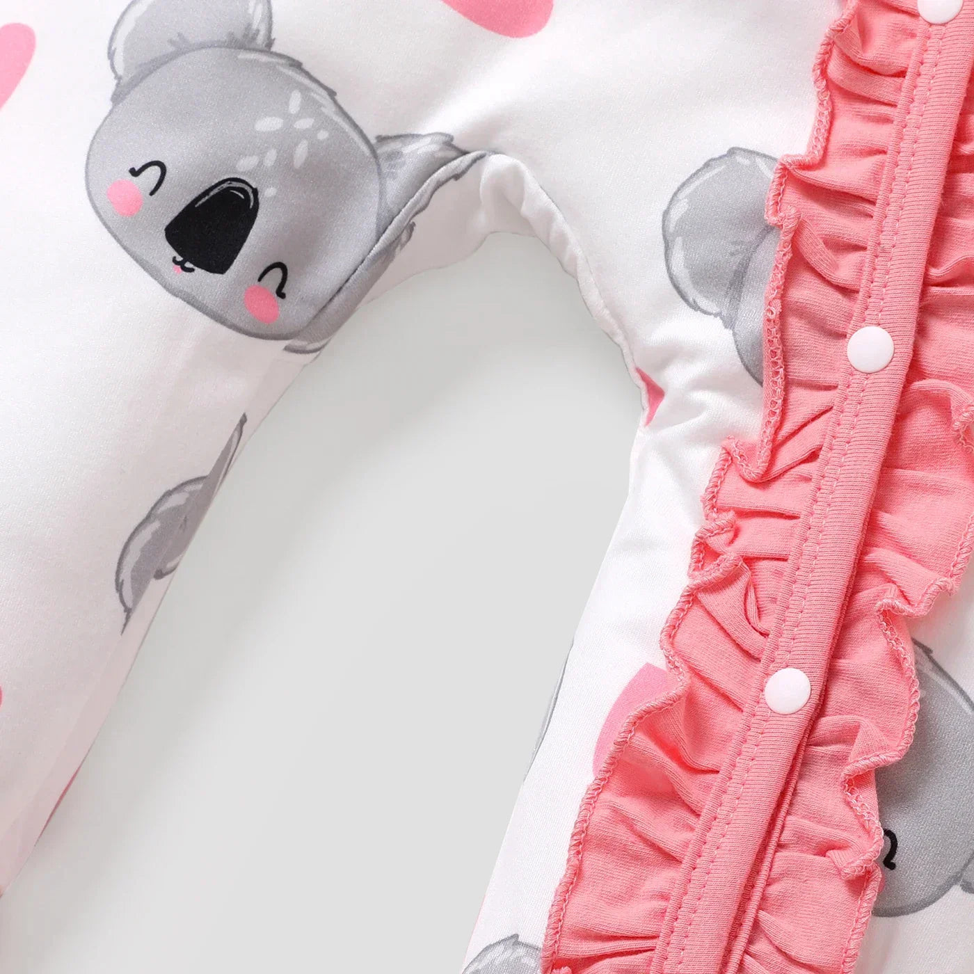 Baby Girls Koala Print White Long-Sleeve Ruffle Snap-up Jumpsuit (Age Newborn-18M)