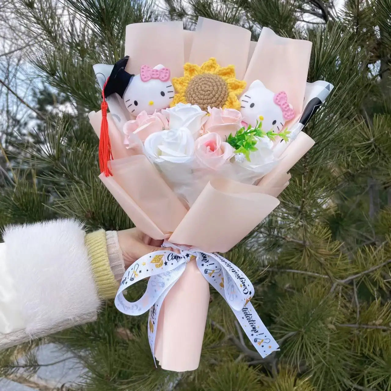 Plush Miss Kitty Stuffed Gift Flower Bouquet