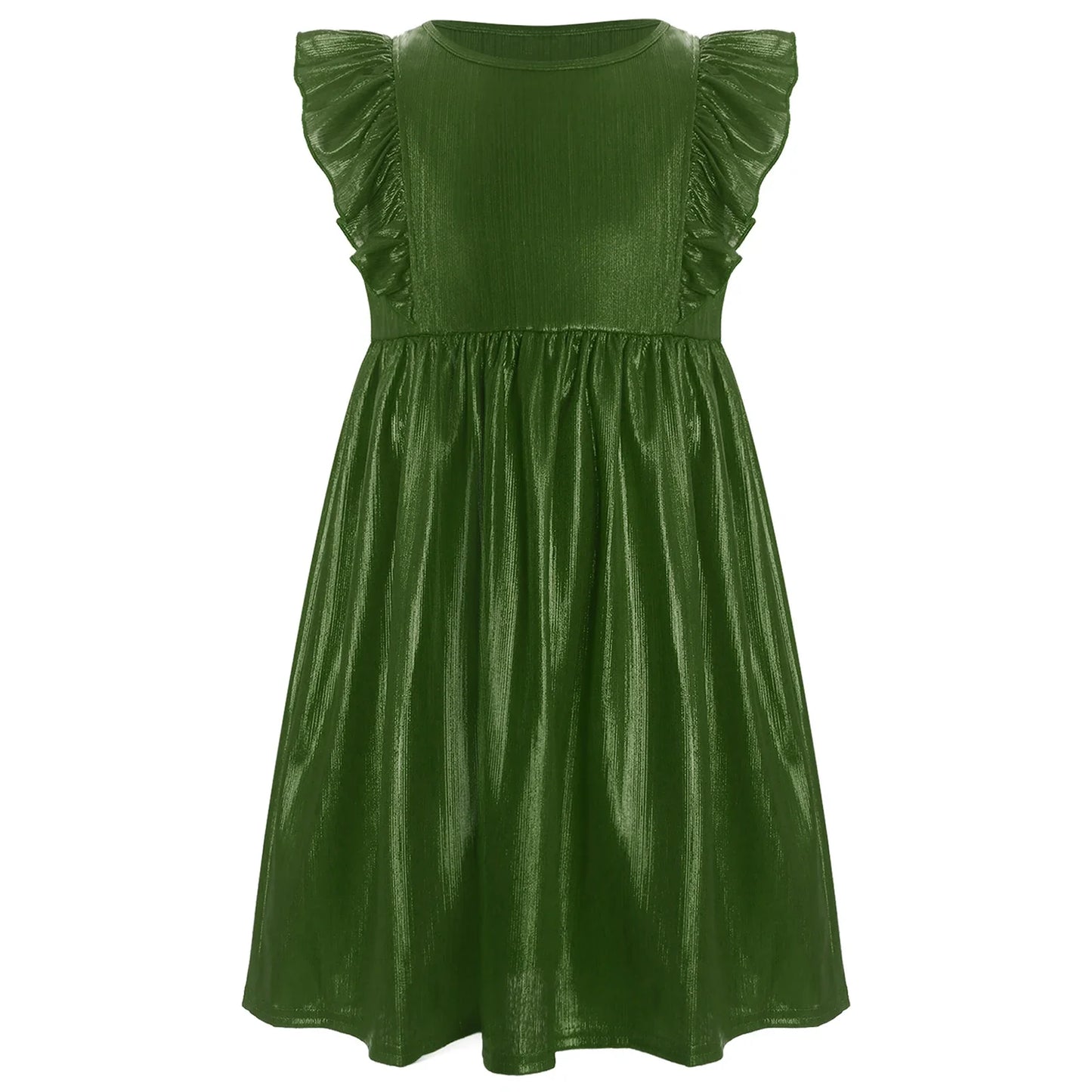 Girls Metallic Sleeveless Ruffles A-Line Dress (Age 24M-10YRS)