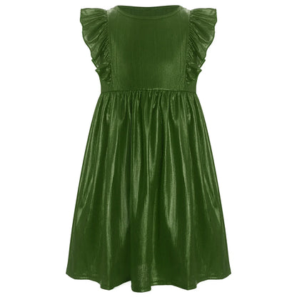 Girls Metallic Sleeveless Ruffles A-Line Dress (Age 24M-10YRS)