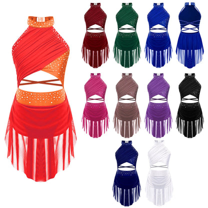 Girls Dance Rhinestone Dress Costume (Age 6-16YRS)