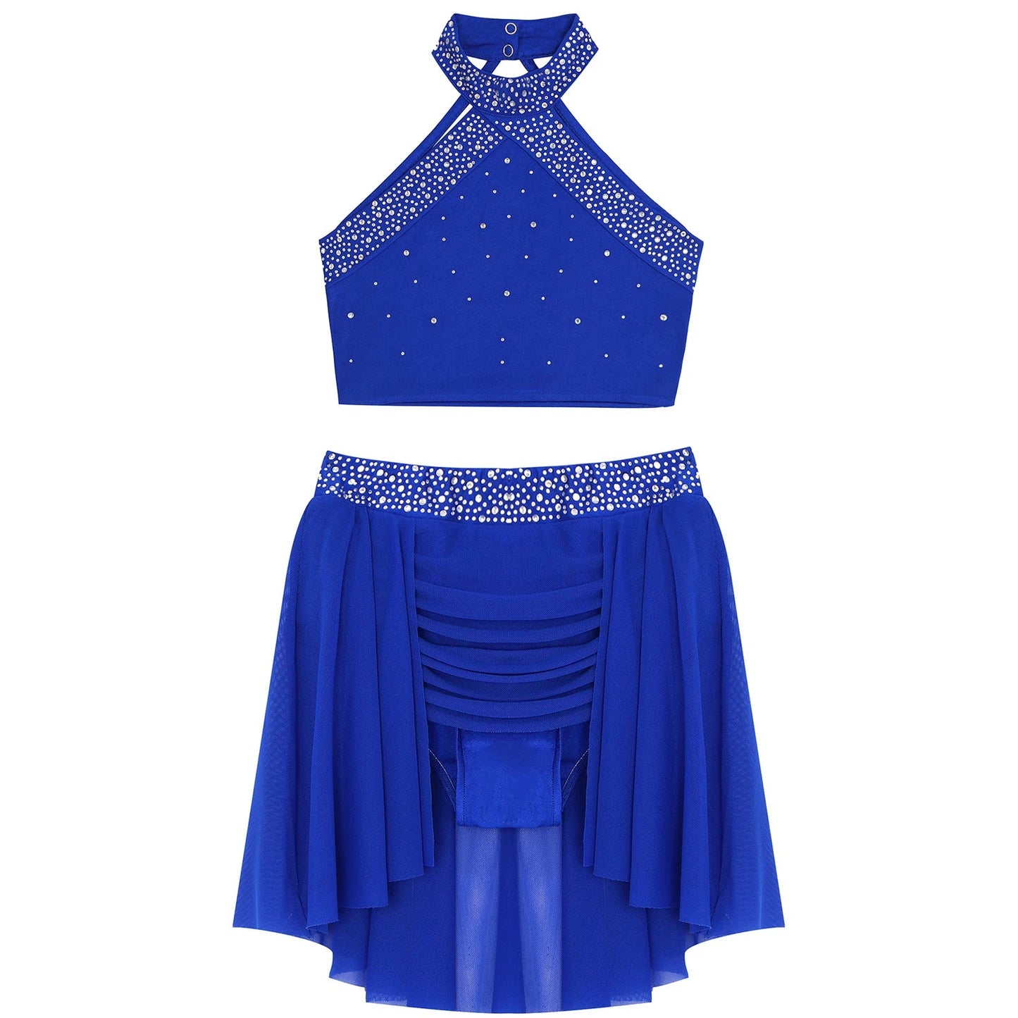 Girls Rhinestones Dance Outfit Tops & Skirt Set (Age 6-16 YRS)