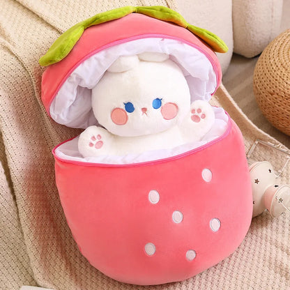 Plush Rabbit Hiding in Strawberry Bag Stuffed Toy 30-80cm