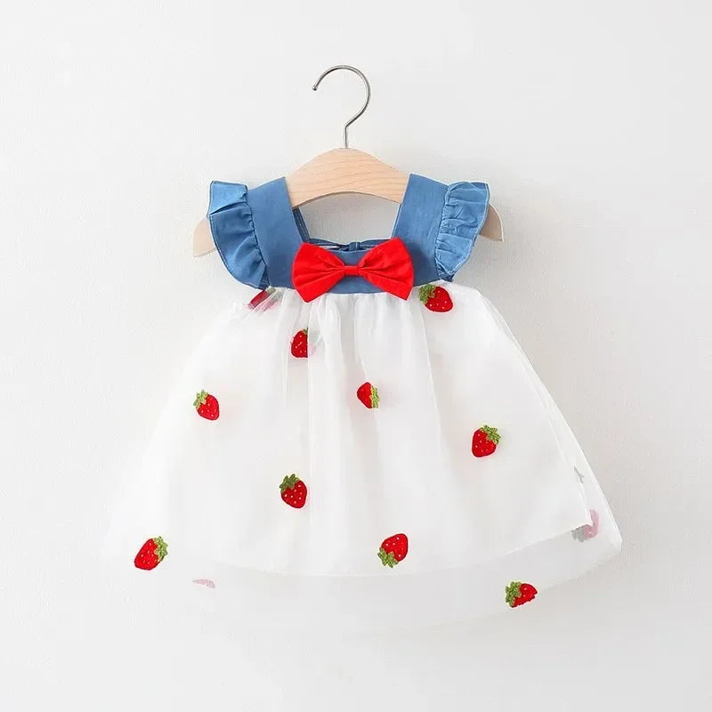 Baby Girls Embroidered Strawberry Dress (Age 9-3YRS) White