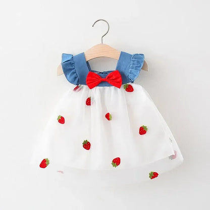 Baby Girls Embroidered Strawberry Dress (Age 9-3YRS) White