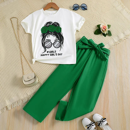 Girls T-Shirt & Wide Leg Trousers Set (Age 7-12YRS)