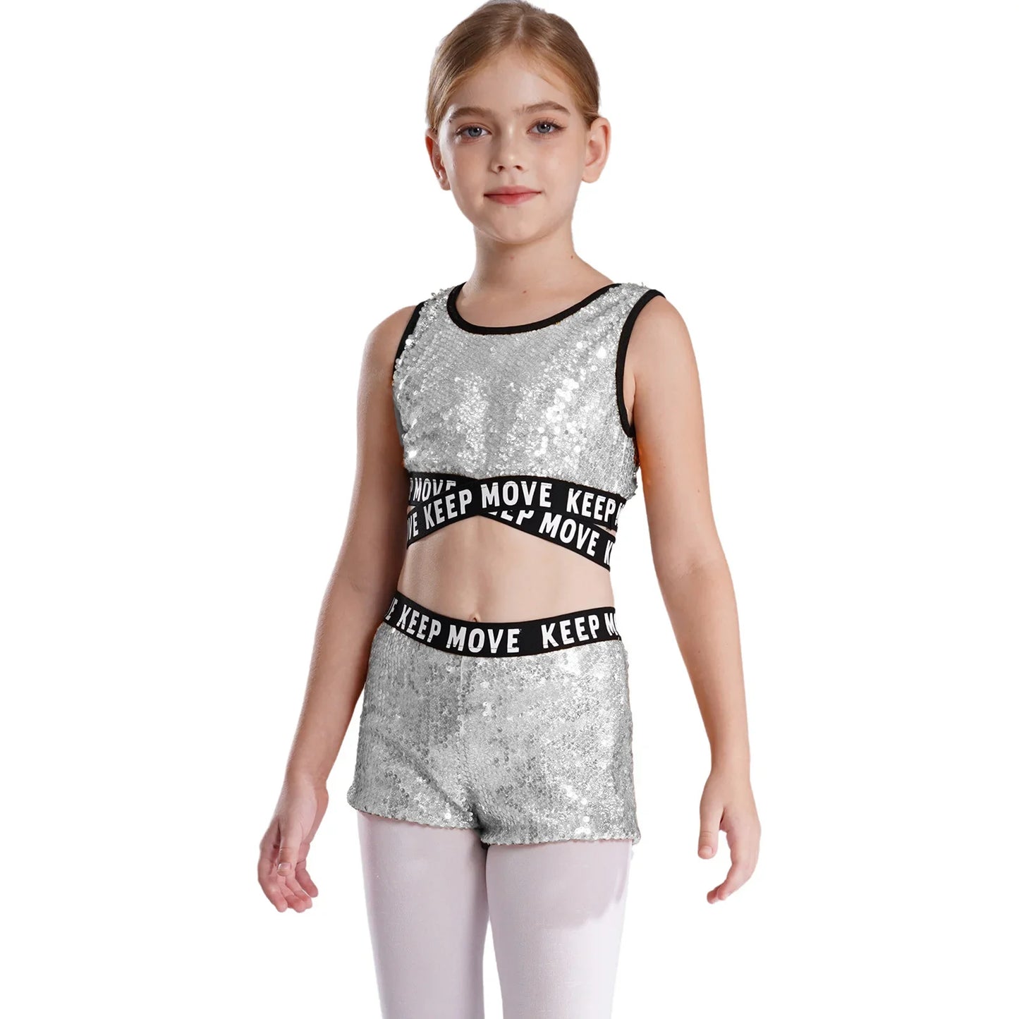 Girls Sequin Dance Top & Shorts Set (Age 4-16YRS)