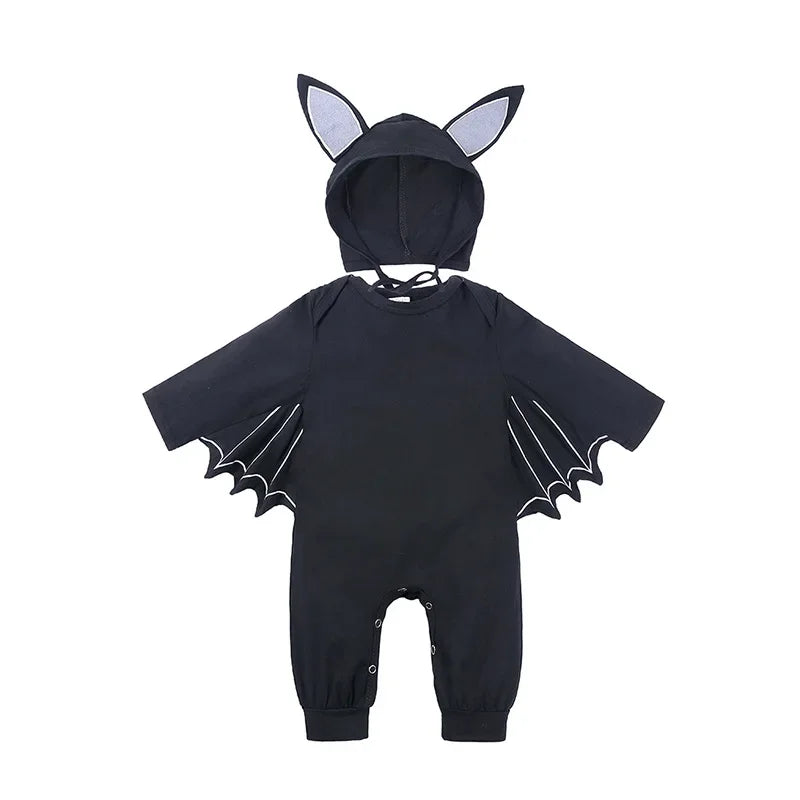 Skeleton Black Bat Costume for Baby 3-6M 6-12M 12-24M Purim Halloween Costumes Romper Hat 2pcs/set no pattern long
