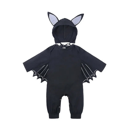 Skeleton Black Bat Costume for Baby 3-6M 6-12M 12-24M Purim Halloween Costumes Romper Hat 2pcs/set no pattern long