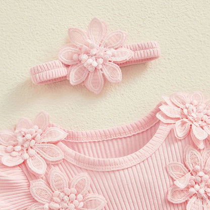 Baby Girls Romper Lace Ruffle Dress & Headband (Age 3-18M)