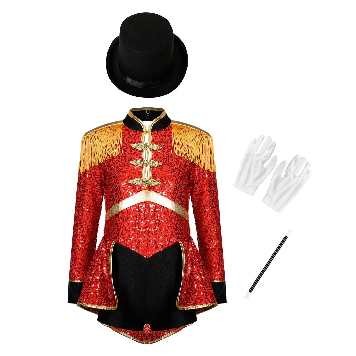 Girls Red Sequin Ringmaster Costume (Age 6-16YRS)