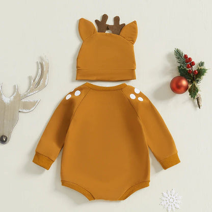 Baby Girls/Boys Reindeer Christmas Romper & Hat (Age Newborn-18M)