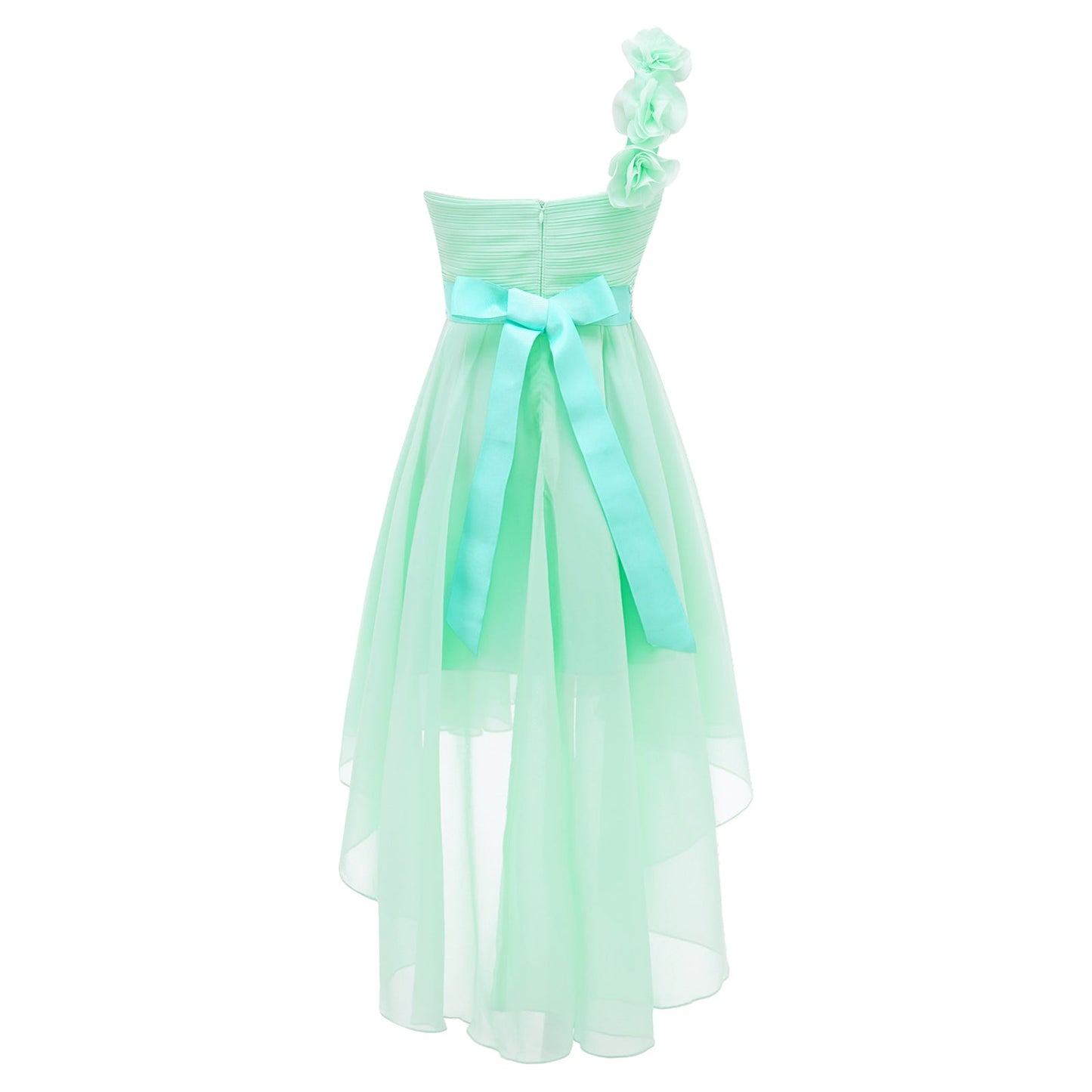 Girls Applique One-Shoulder Ruched Asymmetrical Hem Dress (Age 6-16YRS)