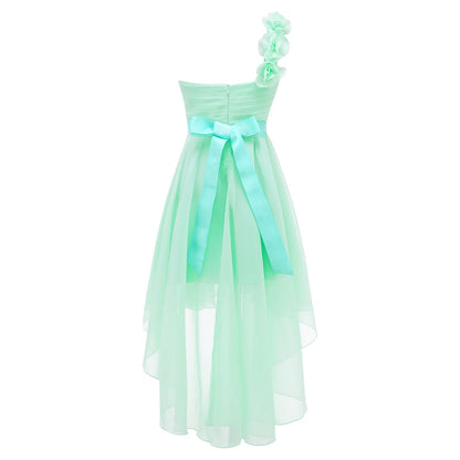 Girls Applique One-Shoulder Ruched Asymmetrical Hem Dress (Age 6-16YRS)