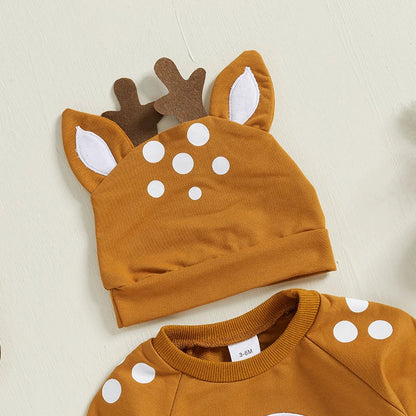 Baby Girls/Boys Reindeer Christmas Romper & Hat (Age Newborn-18M)