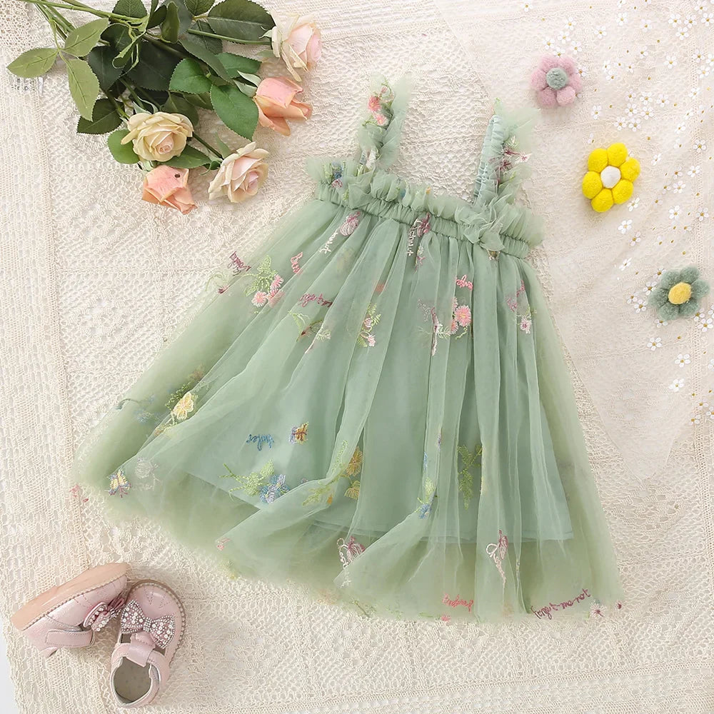 Girls Green Mesh Tulle Dress (Age 6M-5 YRS) Green
