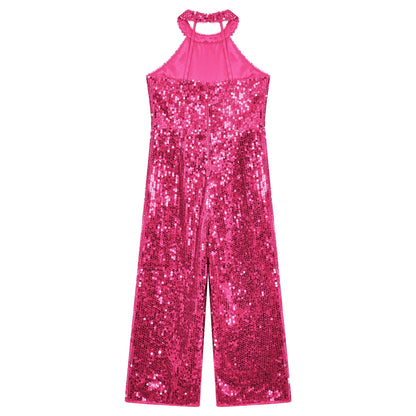 Girls Dance Sequin Sleeveless Halter Jumpsuit (Age 6-14YRS)