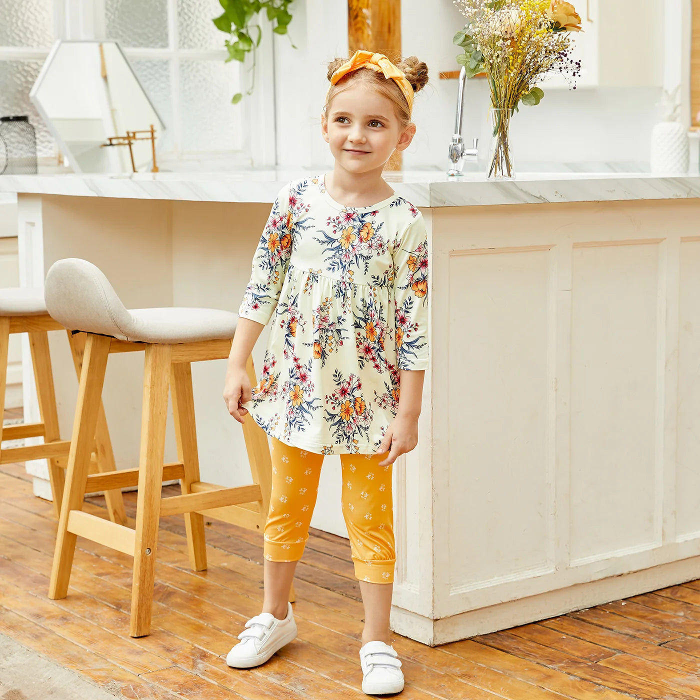 Baby/Toddler Girls Floral Dress Top and Polka Dots Trousers with Headband Set (Age 12M-5YRS)