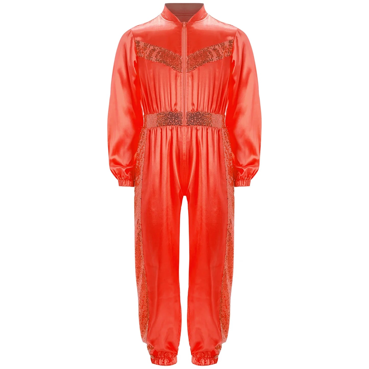 Girls Sequin Satin m Long Sleeve Zipper Jumpsuit (Age 6-16 YRS)