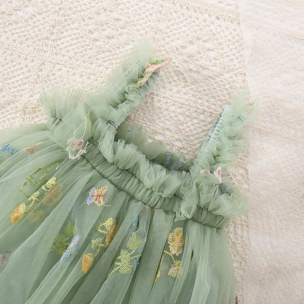 Girls Green Mesh Tulle Dress (Age 6M-5 YRS)