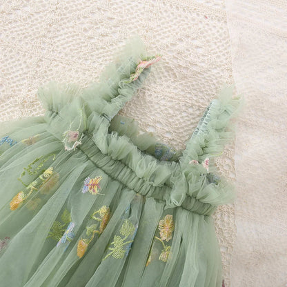Girls Green Mesh Tulle Dress (Age 6M-5 YRS)